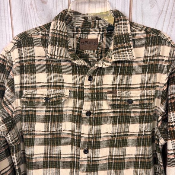Orvis Big Bear Heavyweight Flannel Chest Hand Pockets Plaid Shacket Green Sz LT - Picture 1 of 13